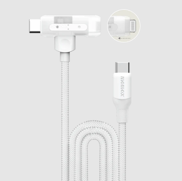 كيبل موماكس 1-Link Flow ديو 2 في 1 مضفر USB-C إلي Lightning مقاس 1.5 متر | أبيض كيبل موماكس 1-Link Flow ديو 2 في 1 مضفر USB-C إلي Lightning مقاس 1.5 متر | أبيض